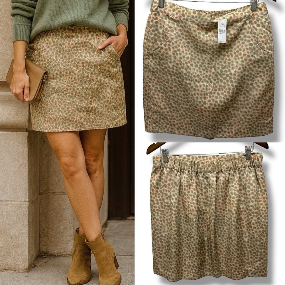 283 LOFT | NWT Women’s Leopard Printed Brown Pink Satin Mini Skirt (Size 10)